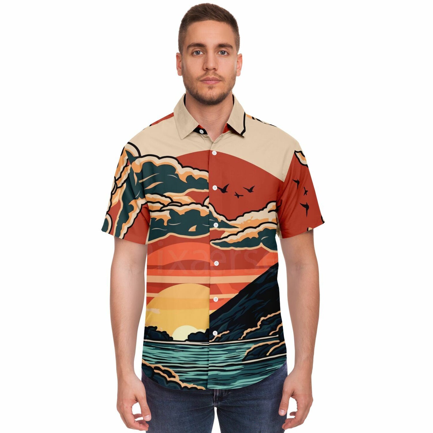 Evo X Illustration Short Sleeve Button Down Shirt - AOP