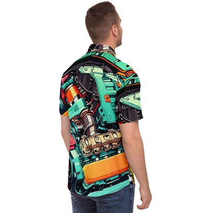 Engine illustration Short Sleeve Button Down Shirt - AOP