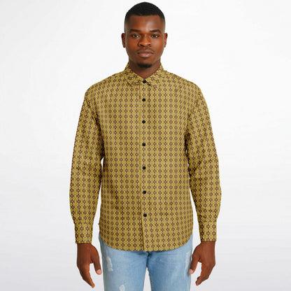 Unique Golden Pattern Long Sleeve Button Down Shirt - AOP