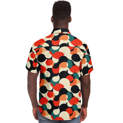 Abstract Color Pattern Short Sleeve Button Down Shirt - AOP
