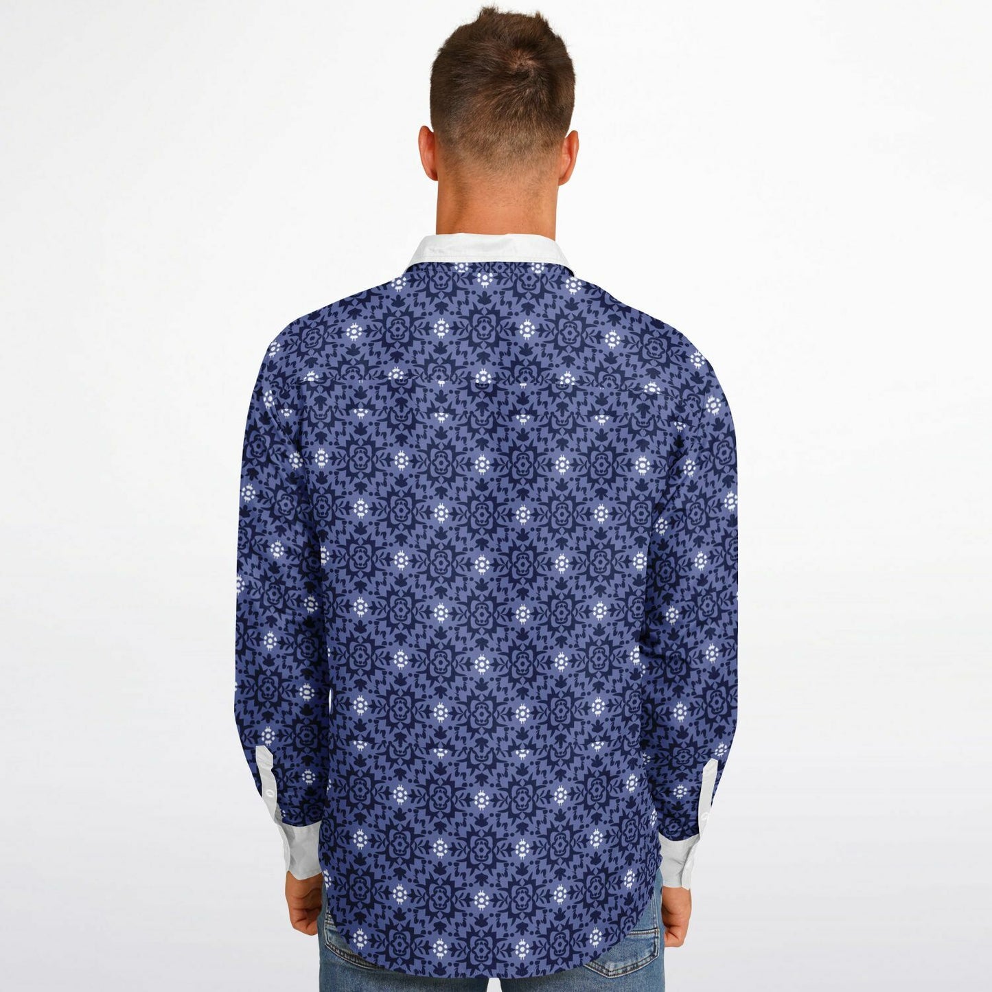Purple Floral Seamless Pattern Long Sleeve Button Down Shirt - AOP