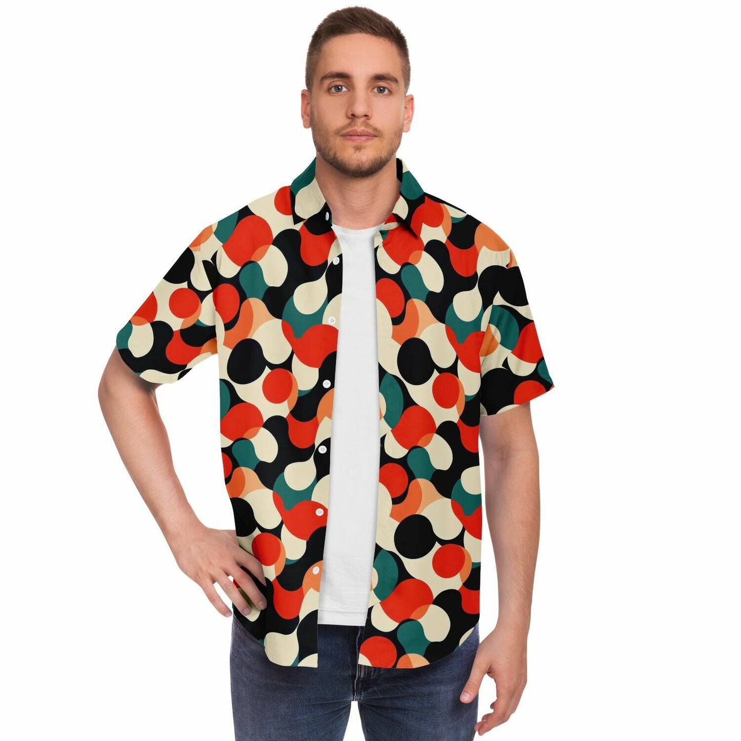 Abstract Color Pattern Short Sleeve Button Down Shirt - AOP