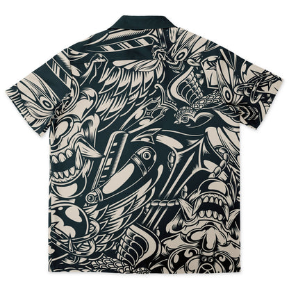 Abstract B&W Spread Collar Short Sleeve Shirt