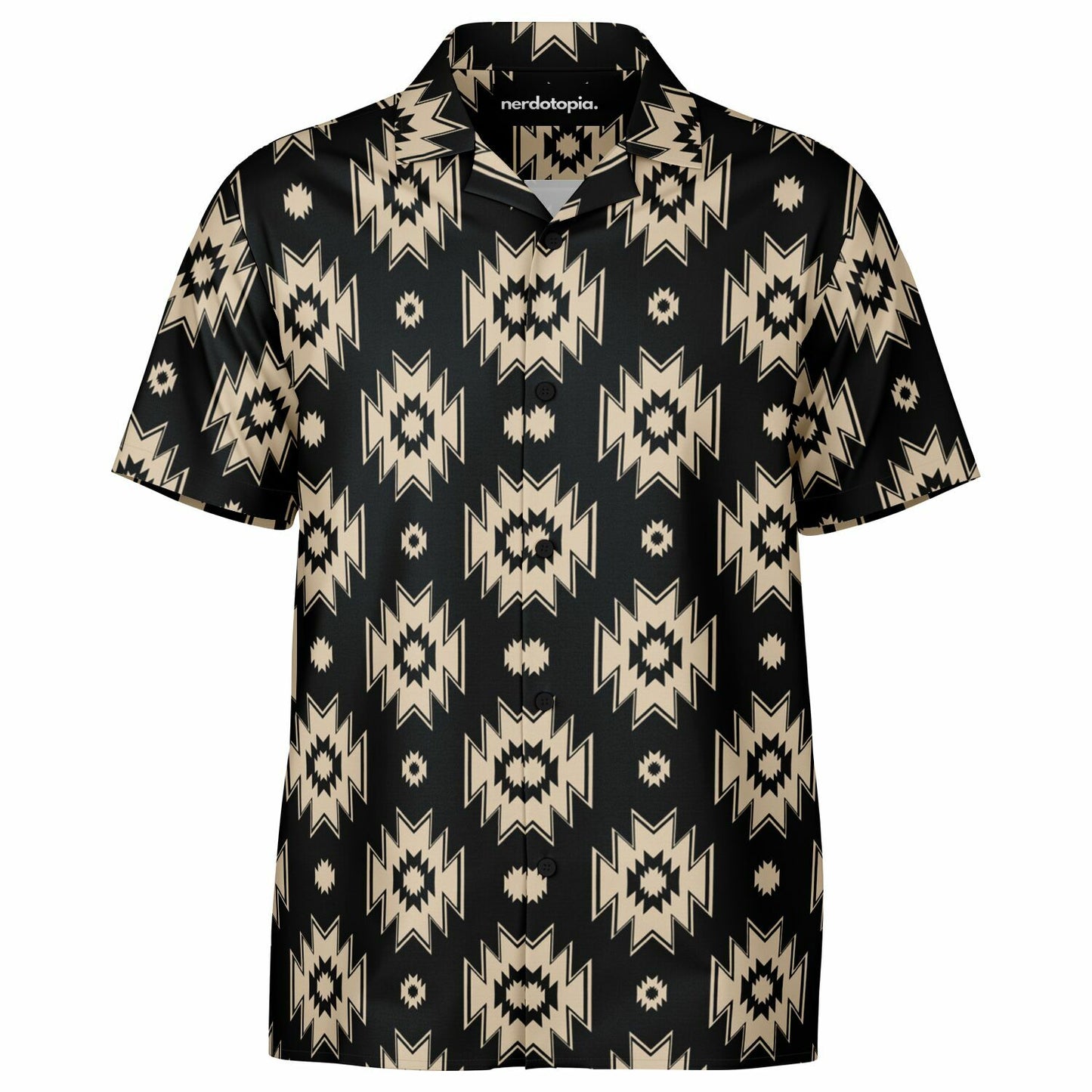 Tribal Pattern Spread Collar Short Sleeve Shirt