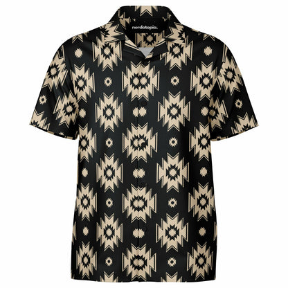 Tribal Pattern Spread Collar Short Sleeve Shirt