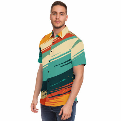 Abstract Grunge Paintstrokes Short Sleeve Button Down Shirt - AOP
