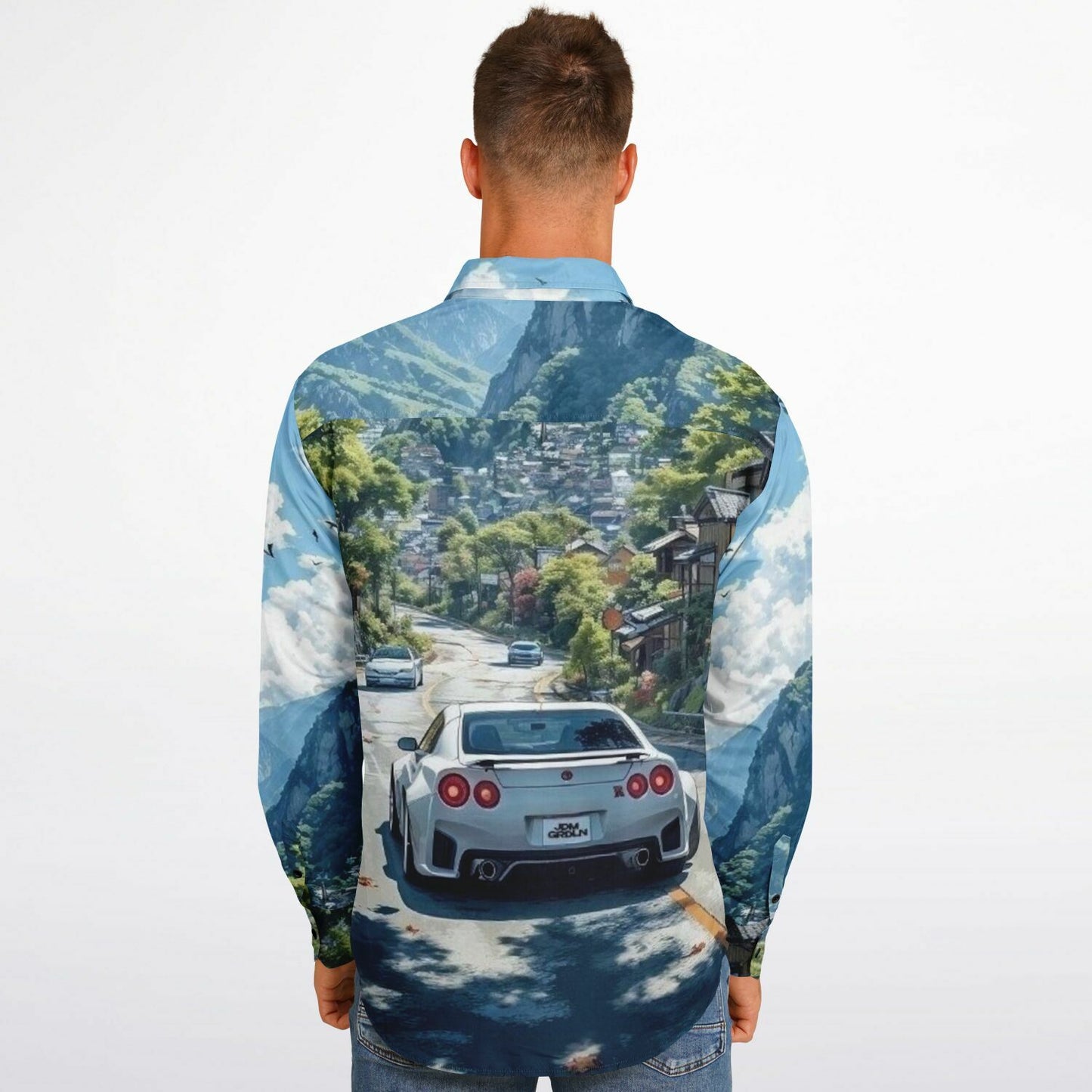 GTR in Japanese Mountain Long Sleeve Button Down Shirt - AOP