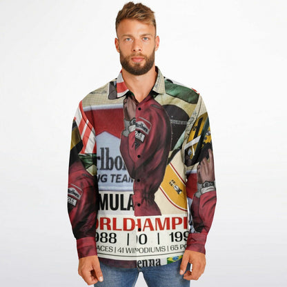 Senna F1 Poster Long Sleeve Button Down Shirt - AOP