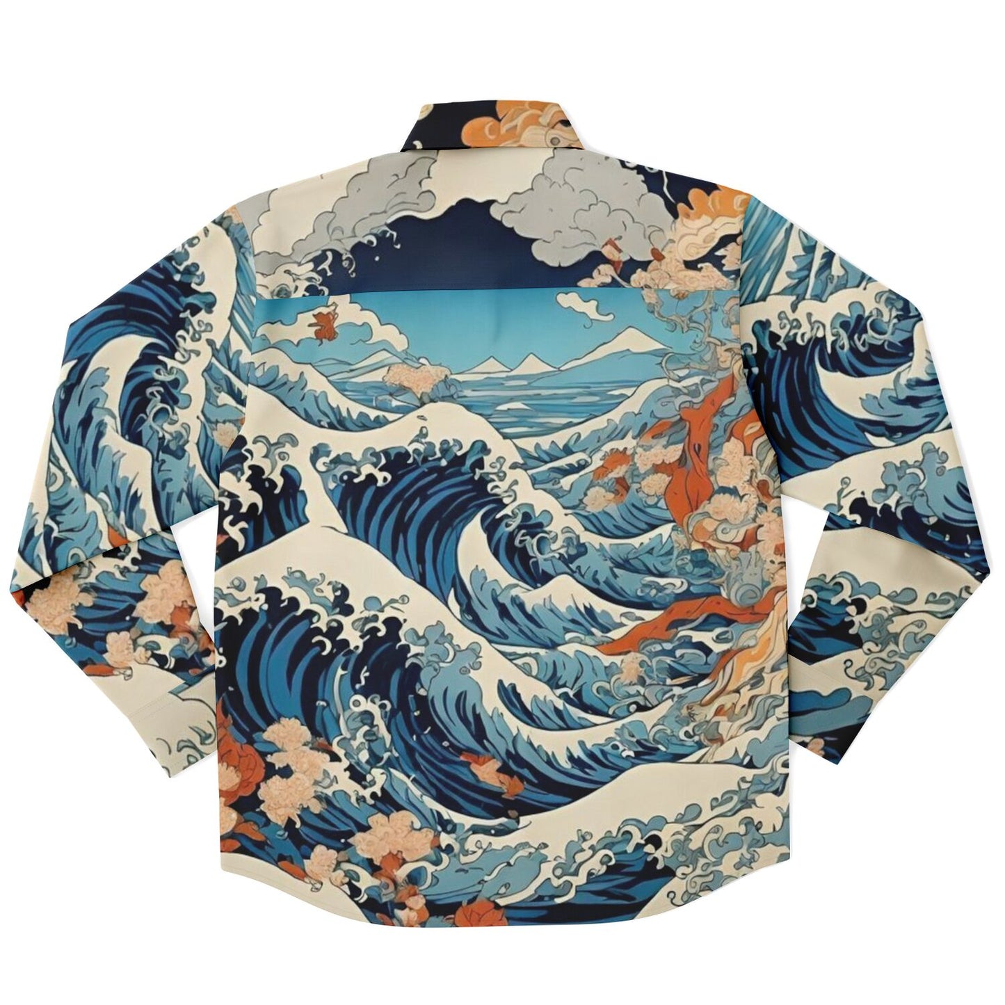 The Great Japanese Wave Artwork Long Sleeve Button Down Shirt - AOP