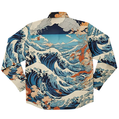 The Great Japanese Wave Artwork Long Sleeve Button Down Shirt - AOP