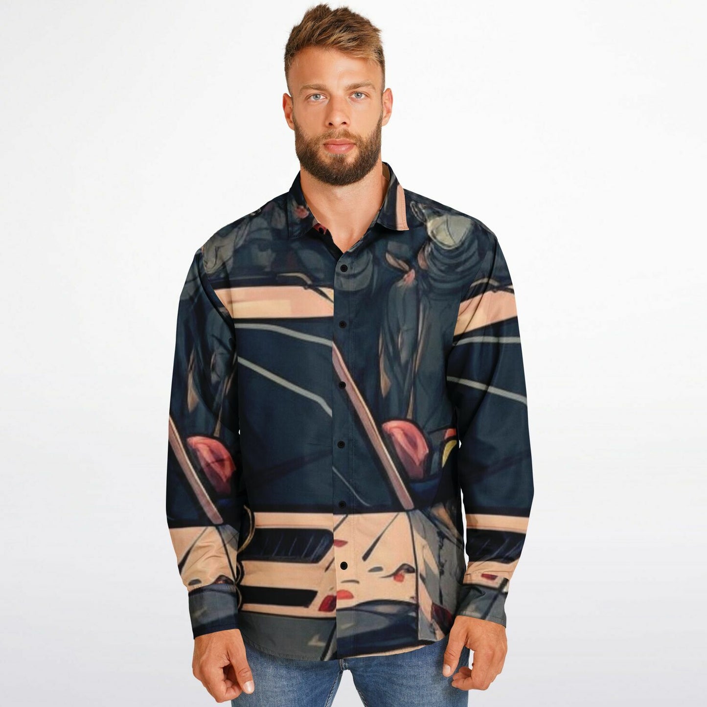 Japanese Illustration JDM Art Long Sleeve Button Down Shirt - AOP