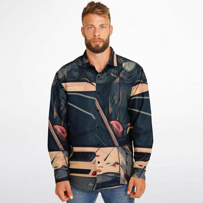 Japanese Illustration JDM Art Long Sleeve Button Down Shirt - AOP