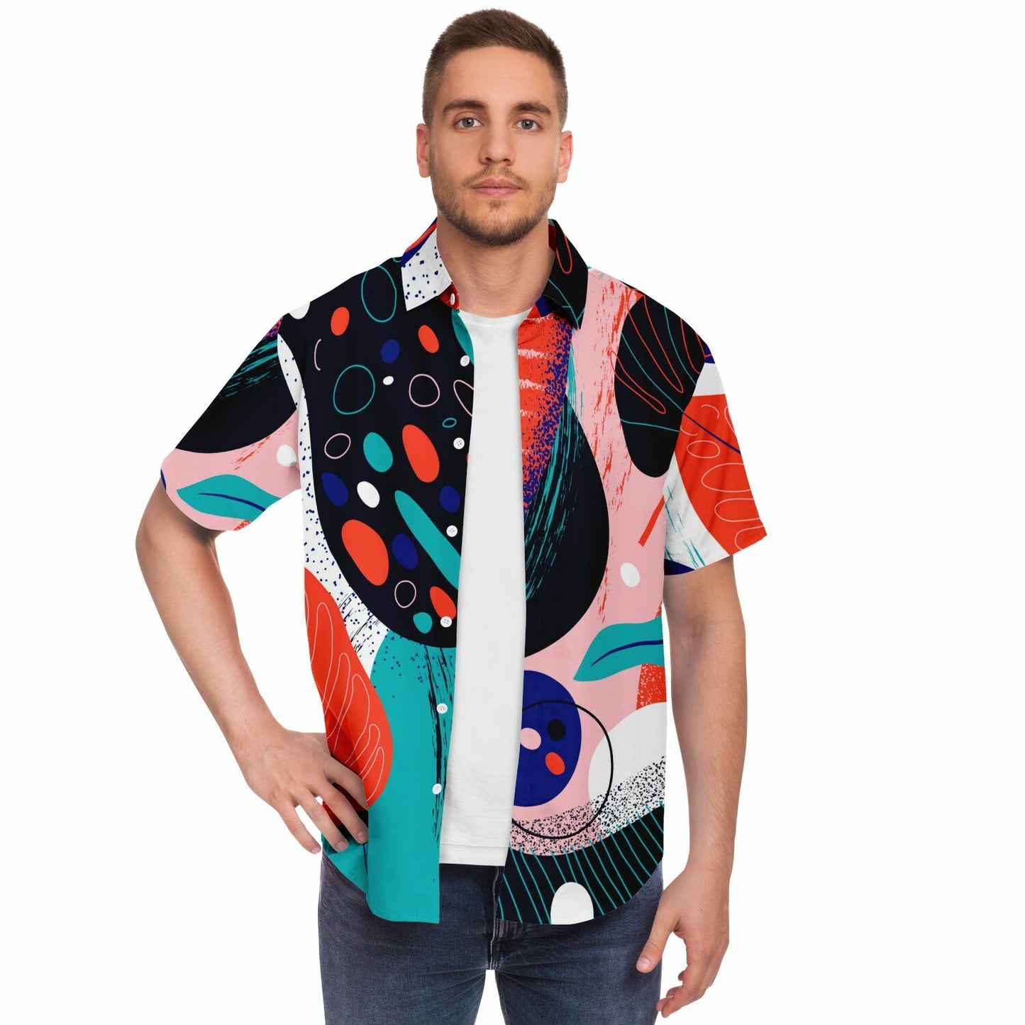 Abstract Leaves Painting Short Sleeve Button Down Shirt - AOP