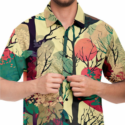 Forest Trees in Autumn Short Sleeve Button Down Shirt - AOP