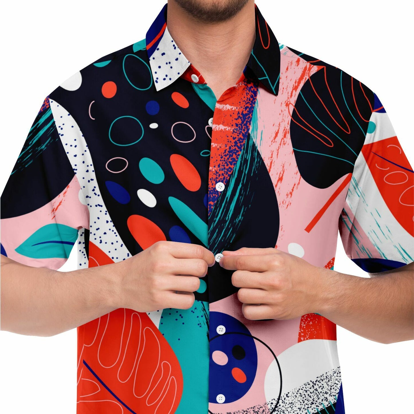 Abstract Leaves Painting Short Sleeve Button Down Shirt - AOP