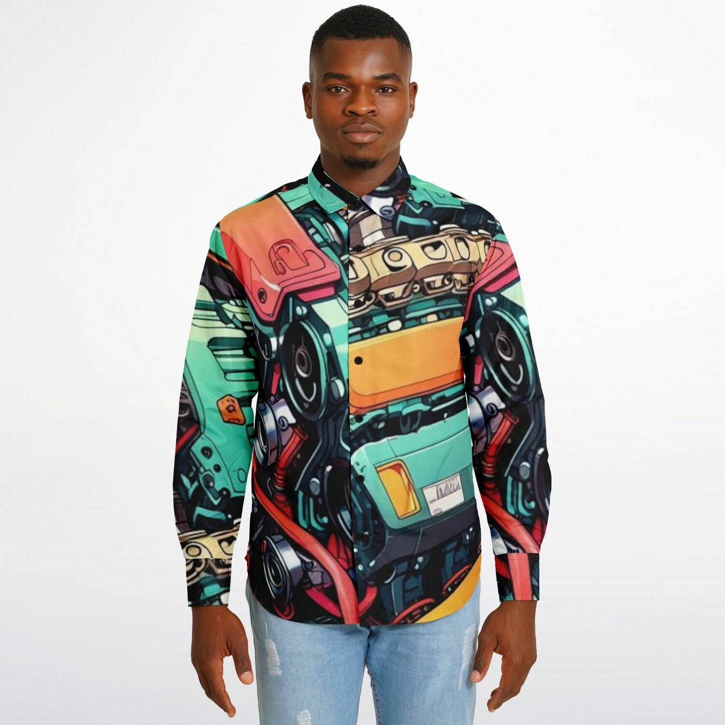 Engine illustration Long Sleeve Button Down Shirt - AOP