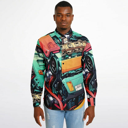 Engine illustration Long Sleeve Button Down Shirt - AOP