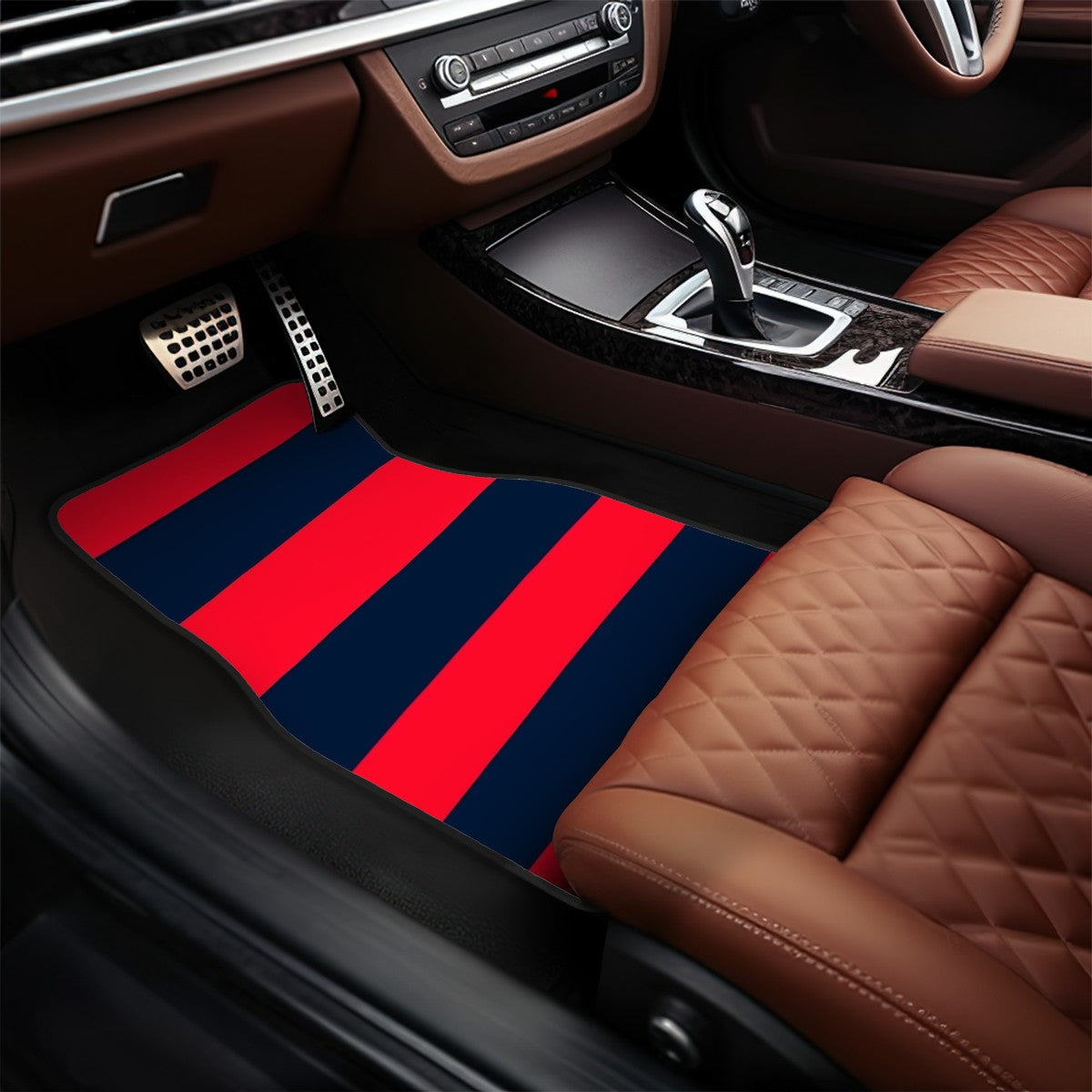 Red & Navy Stripes Automotive Floor Mats