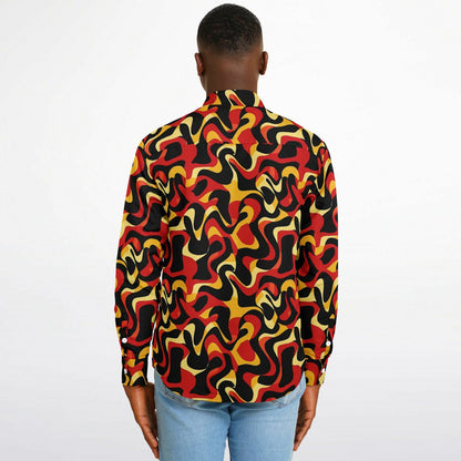 Orange Yellow Abstract Pattern Long Sleeve Button Down Shirt - AOP