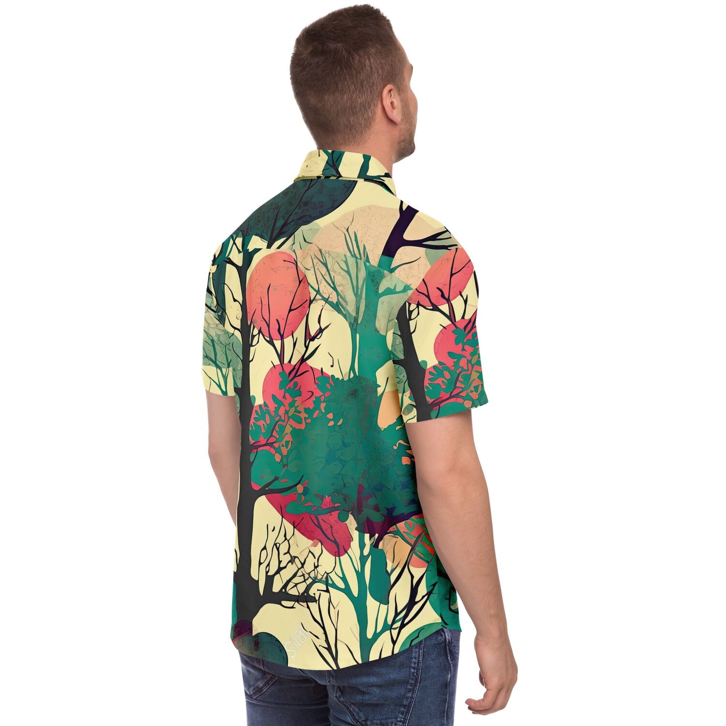 Forest Trees in Autumn Short Sleeve Button Down Shirt - AOP