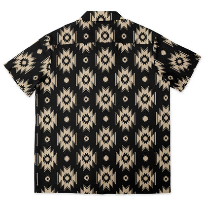 Tribal Pattern Spread Collar Short Sleeve Shirt