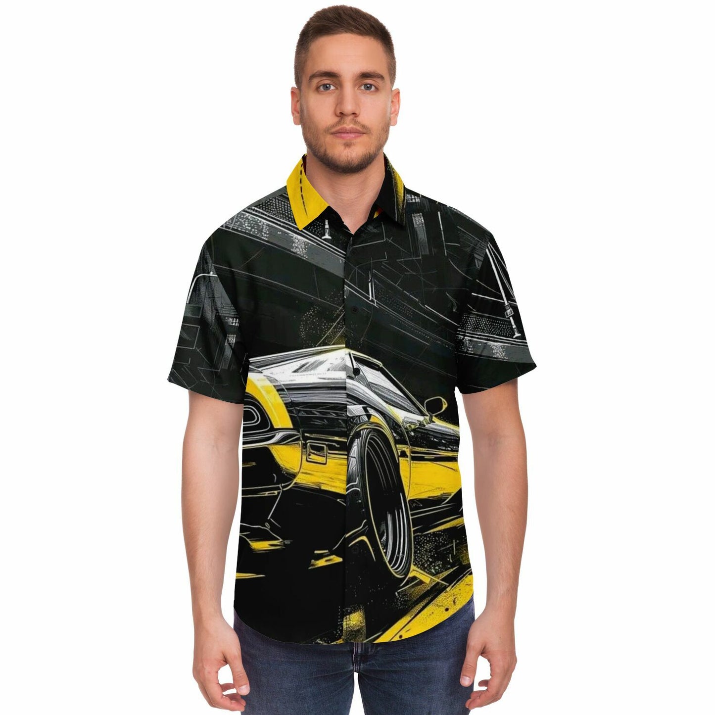American Muscle Illustration Short Sleeve Button Down Shirt - AOP