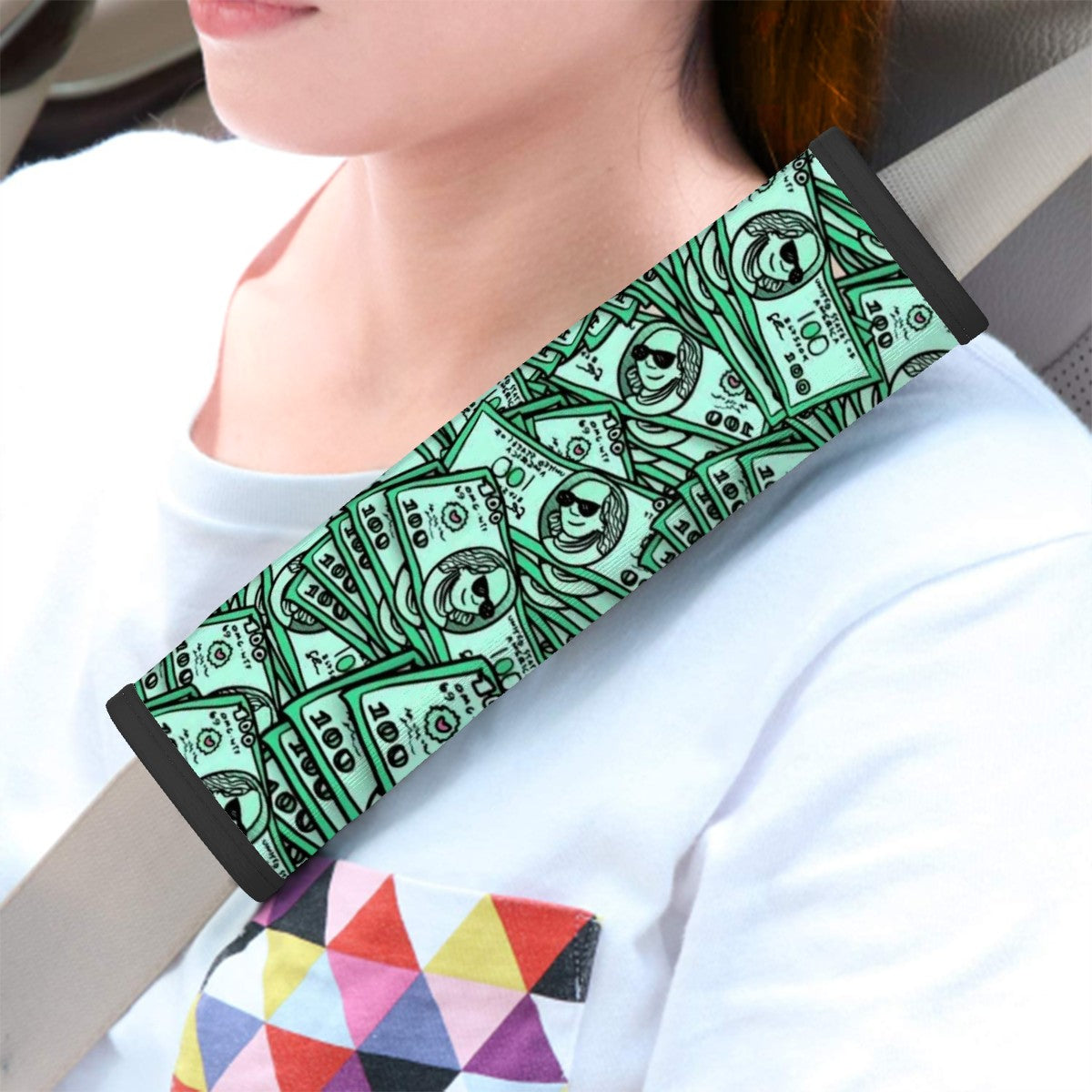 Dollar Bills Collage Seat Belt Cover Pad 2 Pcs