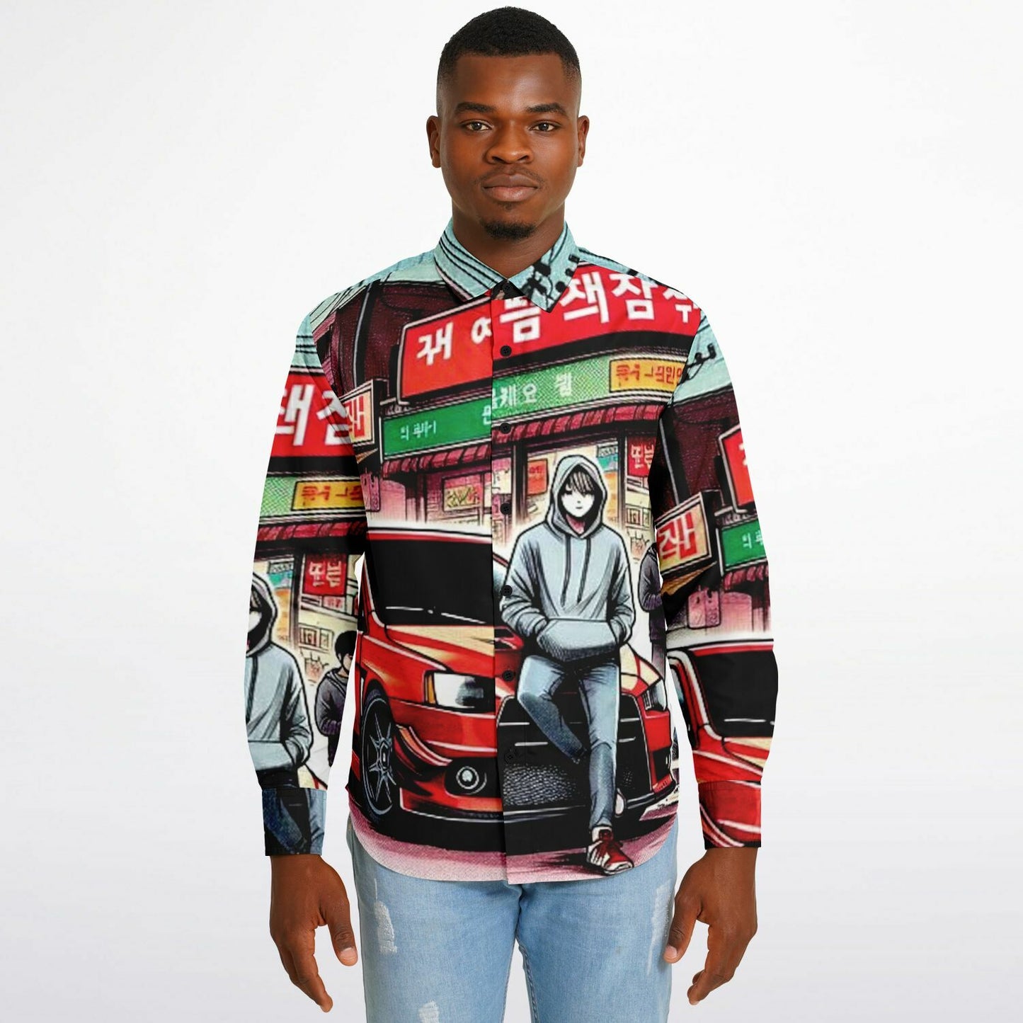 Japanese Street Painting Artwork Long Sleeve Button Down Shirt - AOP
