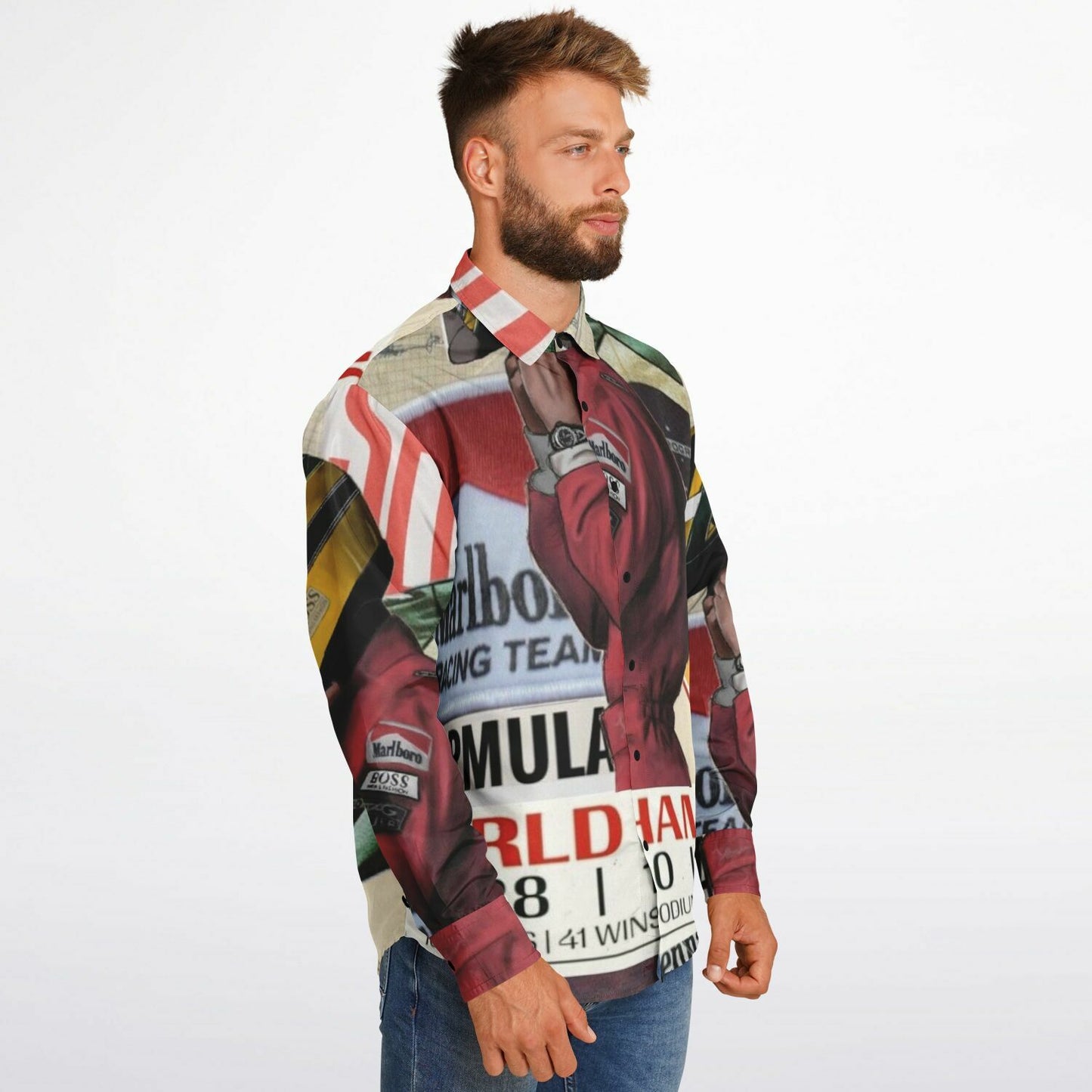 Senna F1 Poster Long Sleeve Button Down Shirt - AOP
