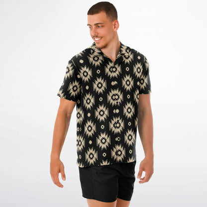 Traditional pattern spread collar shirt mockup on male model from an angle