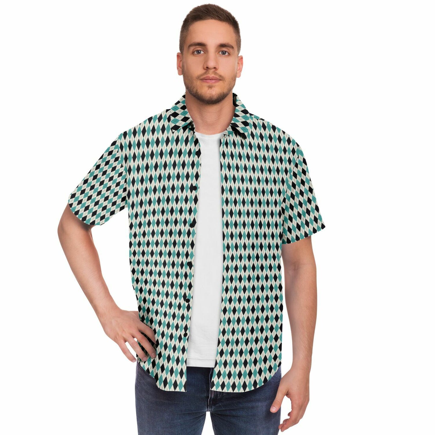Tile Pattern Short Sleeve Button Down Shirt - AOP