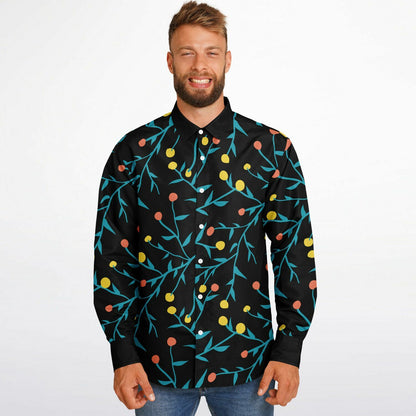 Tropical Pattern Long Sleeve Button Down Shirt - AOP