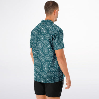 Paisley Pattern Spread Collar Short Sleeve Shirt