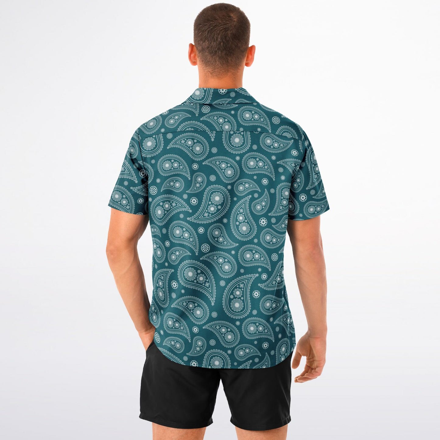 Paisley Pattern Spread Collar Short Sleeve Shirt