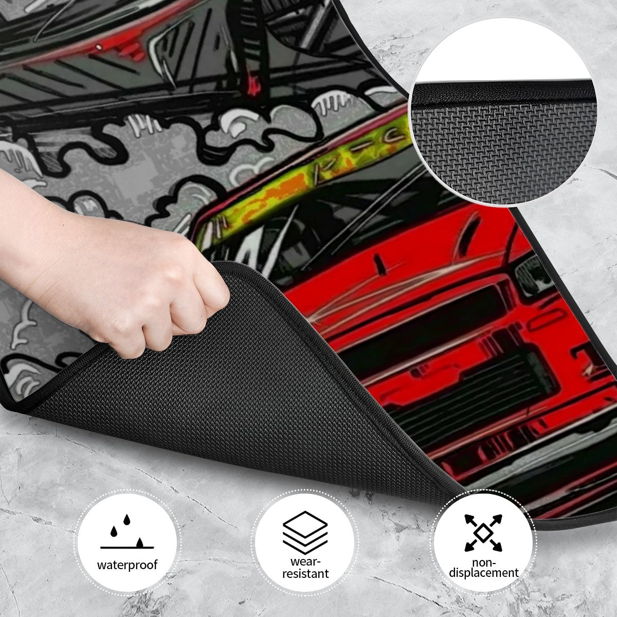 R34 artwork car floor mats product specs image.
