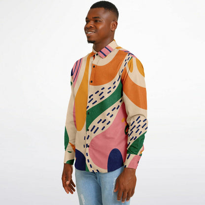 Abstract Artwork Long Sleeve Button Down Shirt - AOP