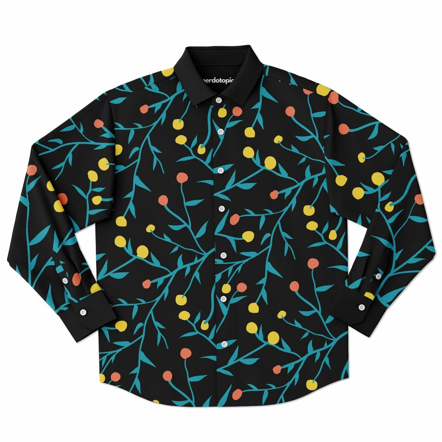 Tropical Pattern Long Sleeve Button Down Shirt - AOP