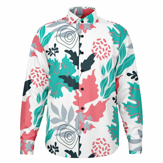 Floral Artwork Long Sleeve Button Down Shirt - AOP