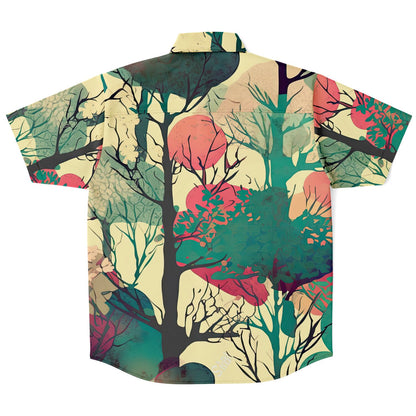 Forest Trees in Autumn Short Sleeve Button Down Shirt - AOP