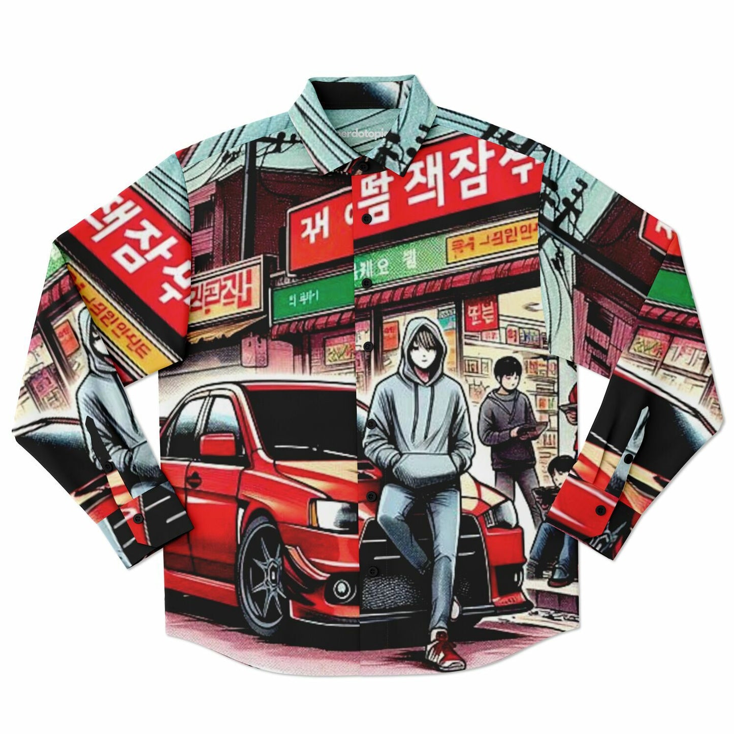 Japanese Street Painting Artwork Long Sleeve Button Down Shirt - AOP