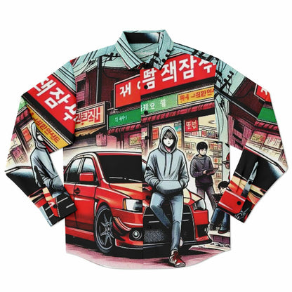 Japanese Street Painting Artwork Long Sleeve Button Down Shirt - AOP