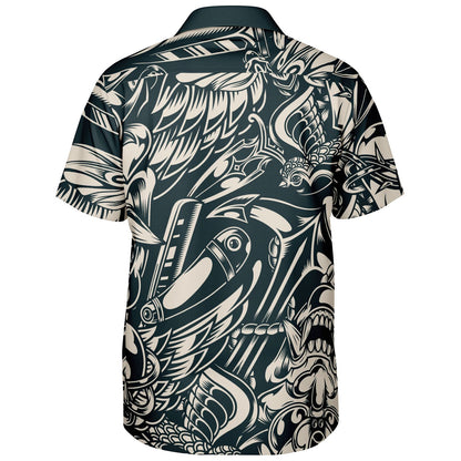 Abstract B&W Spread Collar Short Sleeve Shirt