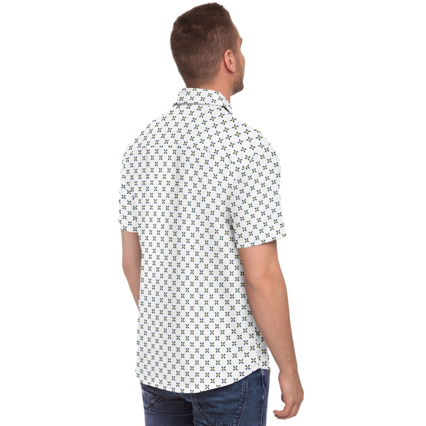 Geometric Pattern Short Sleeve Button Down Shirt - AOP