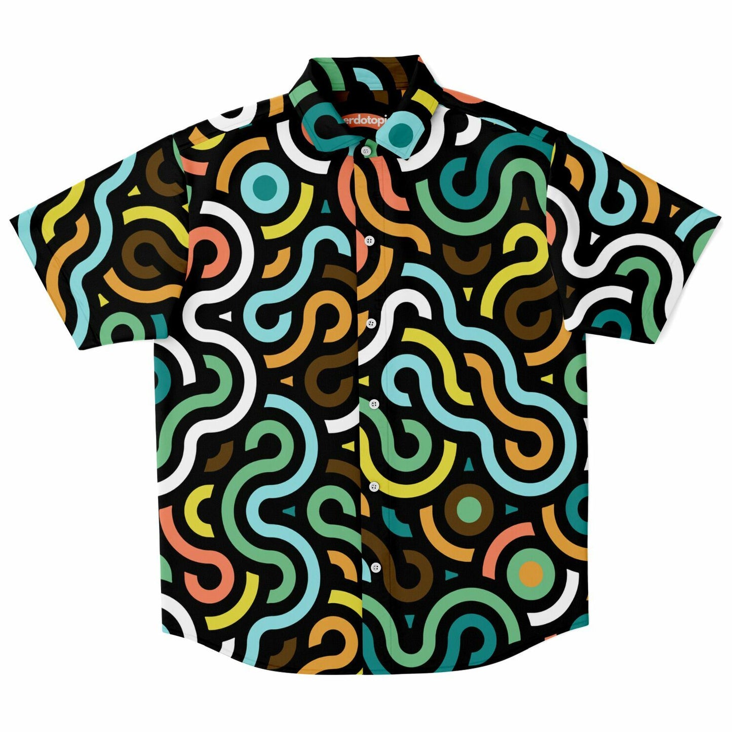 Colored Doodle Art Short Sleeve Button Down Shirt - AOP