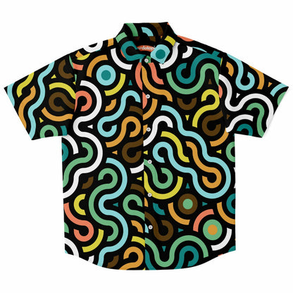 Colored Doodle Art Short Sleeve Button Down Shirt - AOP