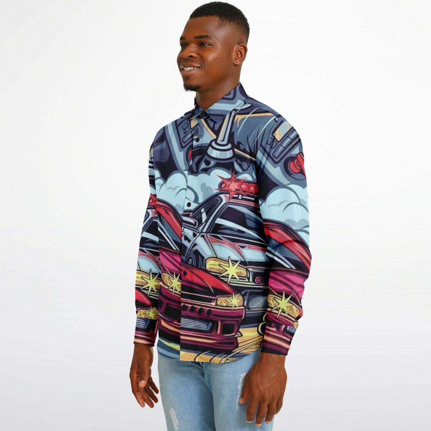 Silvia Illustration Long Sleeve Button Down Shirt - AOP