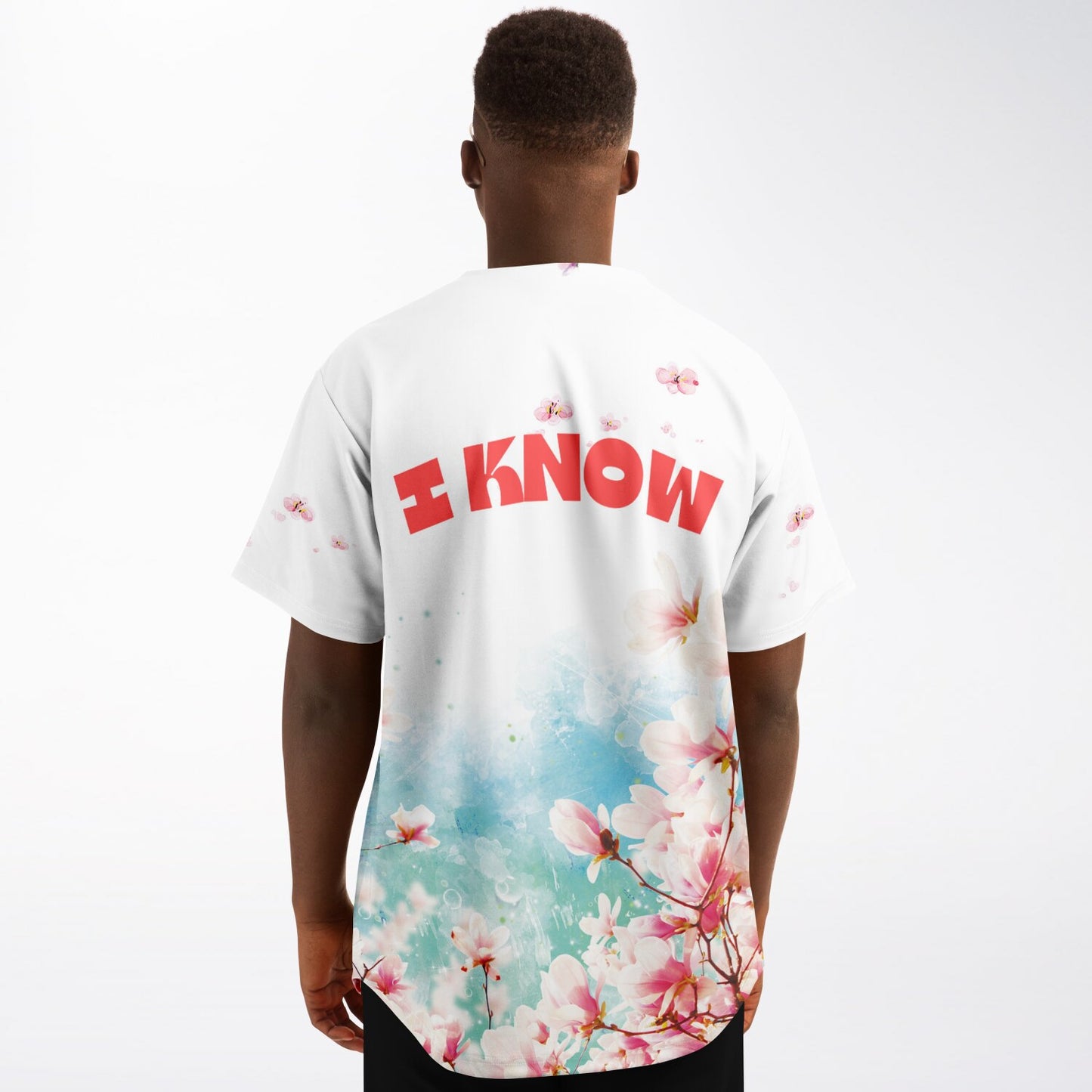 "I Know" Light Floral Pattern Baseball Jersey - AOP