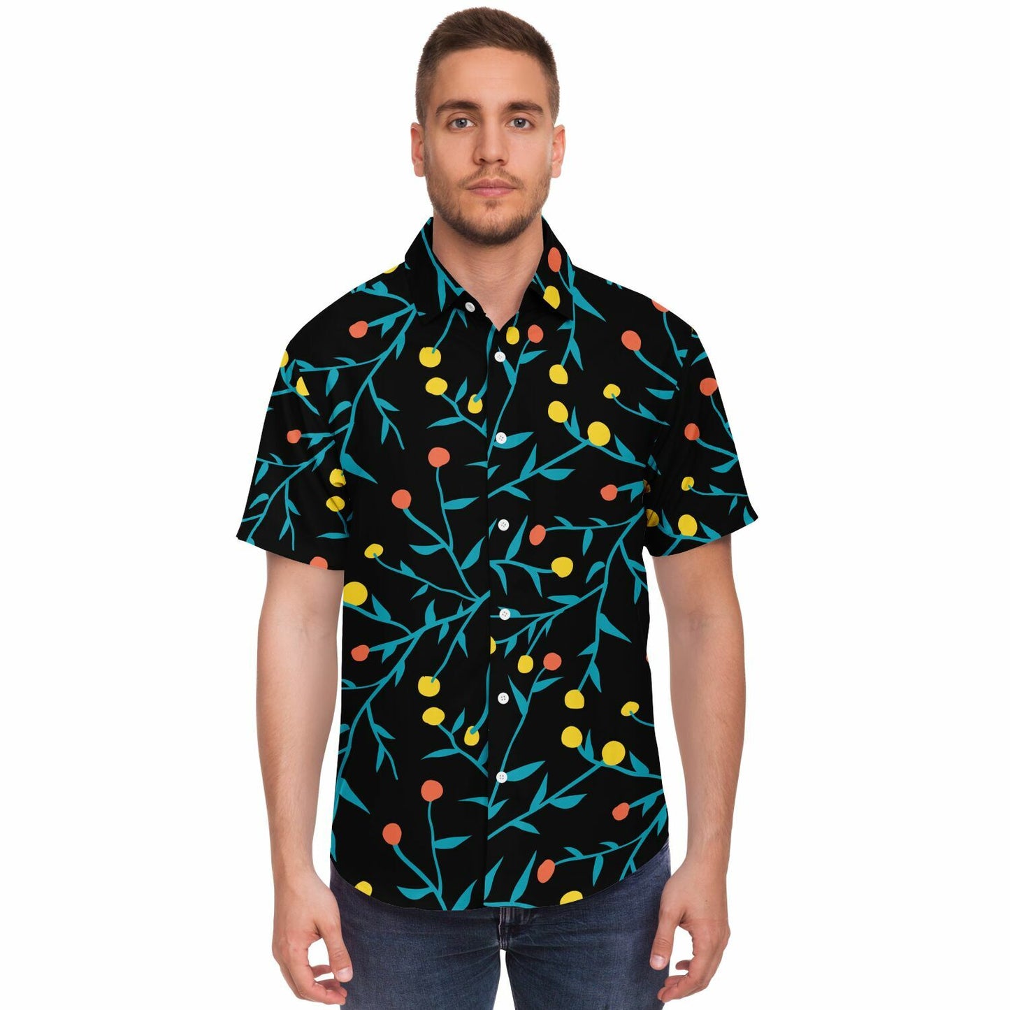 Tropical Pattern Short Sleeve Button Down Shirt - AOP