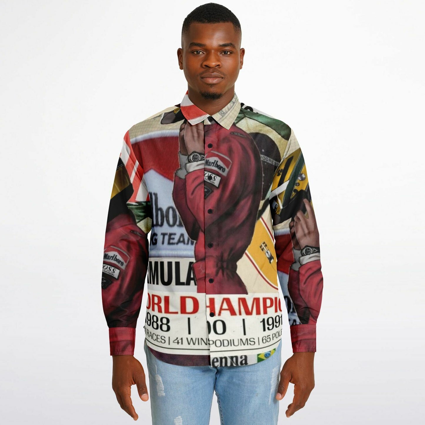 Senna F1 Poster Long Sleeve Button Down Shirt - AOP