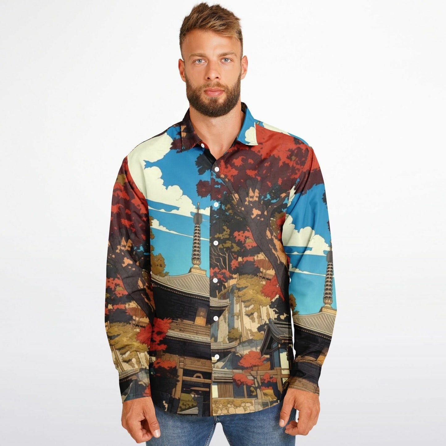 Turbo S Illustration Art Long Sleeve Button Down Shirt - AOP